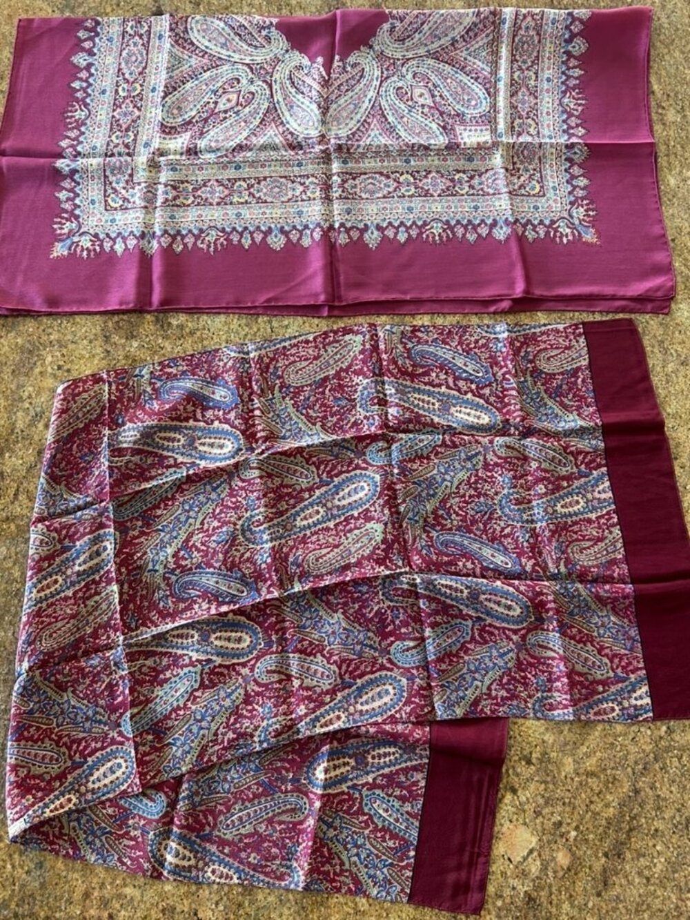 Two Vintage Liberty of London Silk Crepe Paisley Scarves Made in England